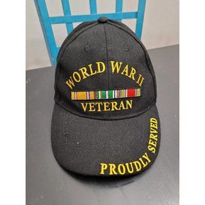 World War II Veteran Proudly Served Military Vet Baseball Cap Hat Black Cotton